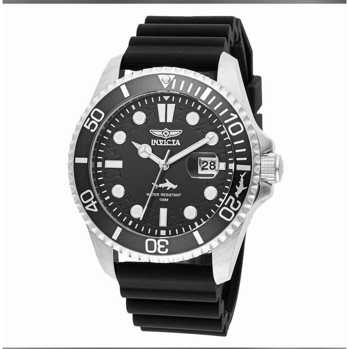 Invicta Mens Watch Pro Diver Rotating Bezel Black Dial Silicone Strap 47161
